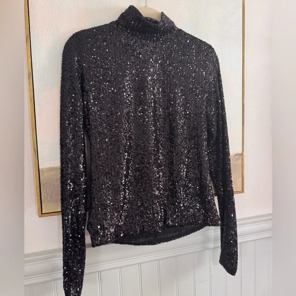 RONNY KOBO Black Sequin Tivia Top Mock Neck Turtleneck Size M - Picture 3 of 7